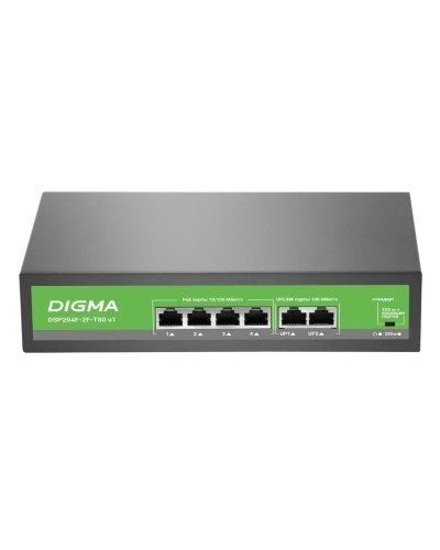 DSP204F-2F-T80 DSP204F-2F-T80 V1 (L2) 6х100Мбит/с 4PoE 4PoE+ 80W. Коммутатор с питанием по PoE. Digma в Армавире
