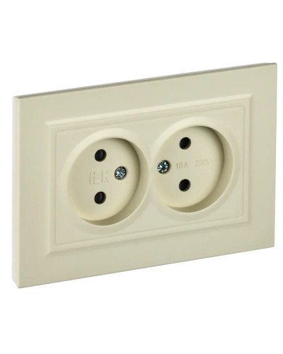 Розетка 2-местная без з/к РСш12-2-БрКр бежевый BRITE (BR-R23-10-K10-F). Розетка без заземления с защитными шторками в сборе. IEK в Армавире