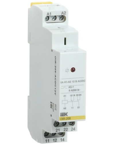 Реле промежуточное модульное OIR 2 контакта 8А 12В AC/DC (OIR-208-ACDC12V). Реле промежуточное модульное. IEK в Армавире