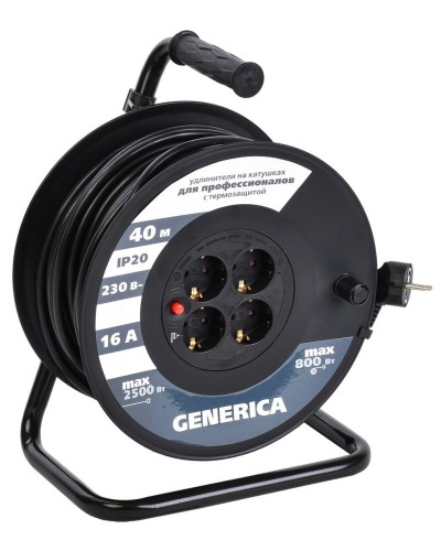 УК40 4 места 2P+PE, 40м GENERICA (WKP20-16-04-40-G). Удлинитель на катушке с термозащитой, 3х1,5кв.мм. IEK в Армавире