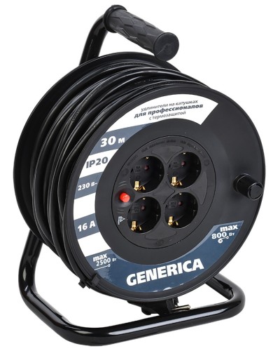 УК30 4 места 2P+PE, 30м GENERICA (WKP20-16-04-30-G). Удлинитель на катушке с термозащитой, 3х1,5кв.мм. IEK в Армавире