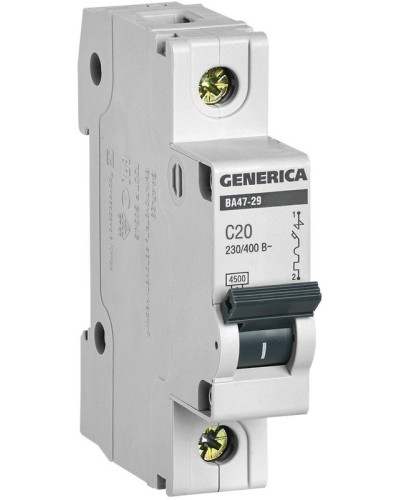 GENERICA ВА47-29 1P C 20А 4,5кА (MVA25-1-020-C). Автоматический выключатель. IEK в Армавире