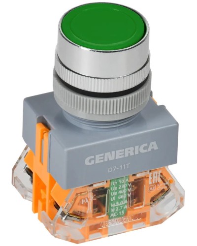 Кнопка D7-11T d=22мм зеленая GENERICA (BBT50-11T-3-21-K06-G). Кнопка управления с фиксацией. IEK в Армавире