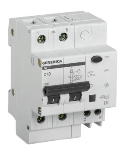 GENERICA АД12 2Р 40А 30мА (MAD15-2-040-C-030). Автоматический выключатель дифференциального тока. IEK в Армавире