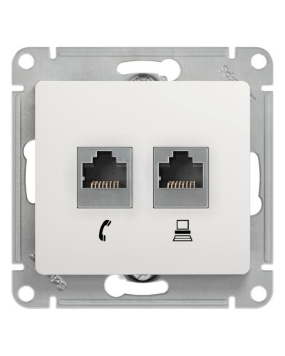Glossa розетка RJ11+RJ45, 2-местная, кат. 5Е, скрытой установки, механизм, белый (GSL000185). Розетка компьютерная + телефонная. Systeme Electric в Армавире