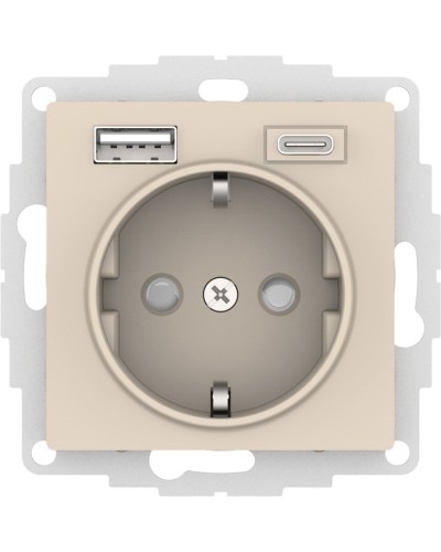 AtlasDesign розетка 1-местная с 2 USB A+C, скрытой установки, механизм, бежевый (ATN000232). Розетка с USB. Systeme Electric в Армавире