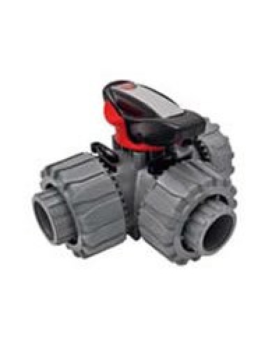 Ecoplast Кран шаровой трехходовой ПВХ D25 (уплотнение TPV, остальное EPDM) с муфтовым окончанием (49448). Кран шаровой, с муфтовым окончанием. Экопласт в Армавире